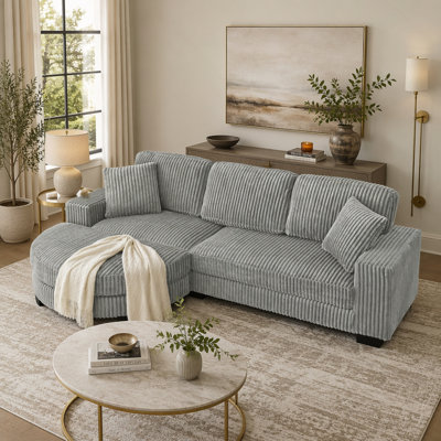 L-Shaped Corduroy Sectional with Arc Ottoman