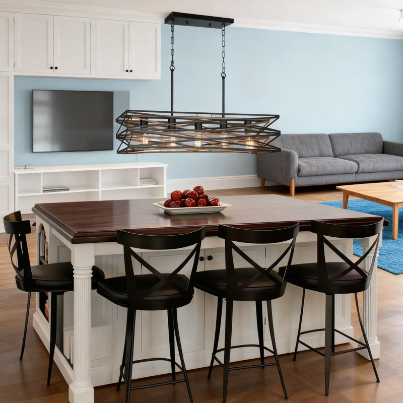 Éclairage d'îlot de cuisine à 5 lumières de style industriel avec lustre rétro style industriel, Brun, 5 lumières