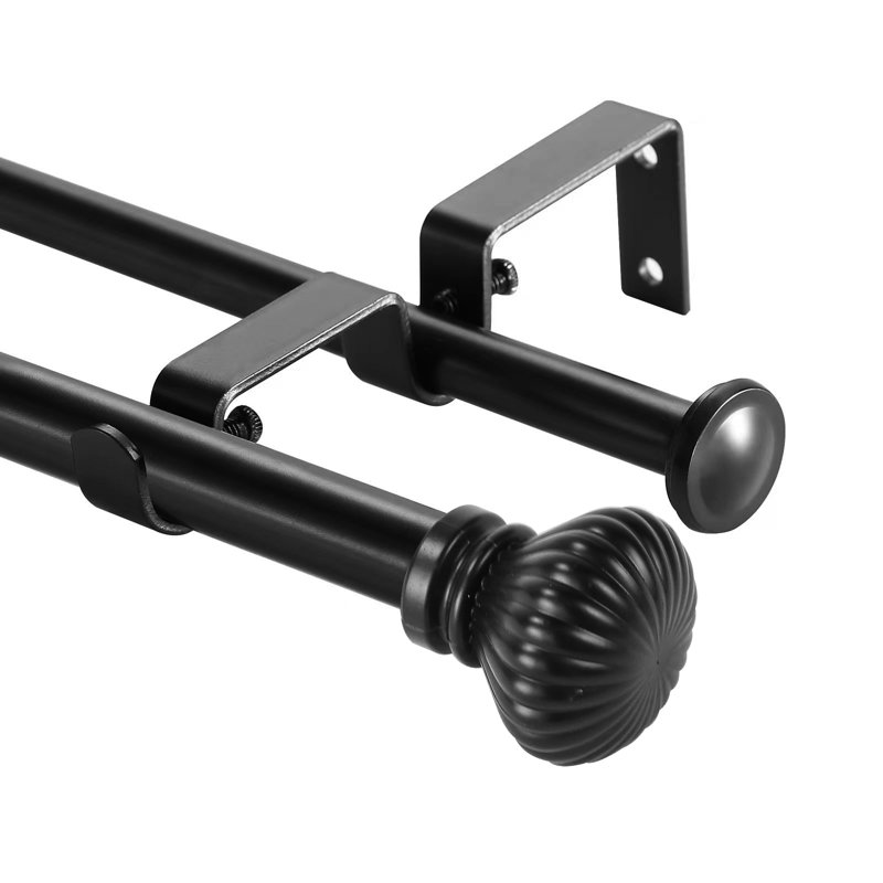 Sigmund Adjustable Double Curtain Rod, Black, 0.625" H x 120" W x 0.625" D