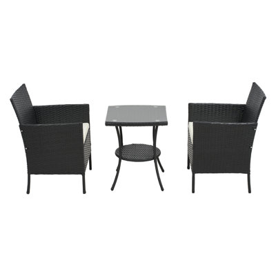3-Piece PE Rattan Garden Furniture Bistro Set