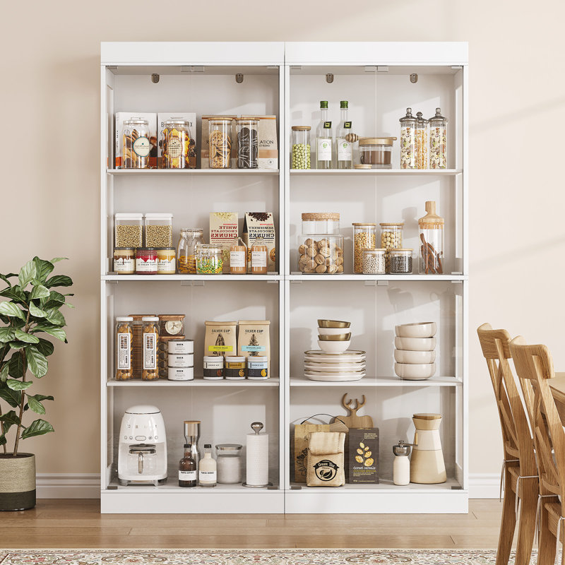 70'' Tall Display Cabinet With Glass Doors And Shelves, White