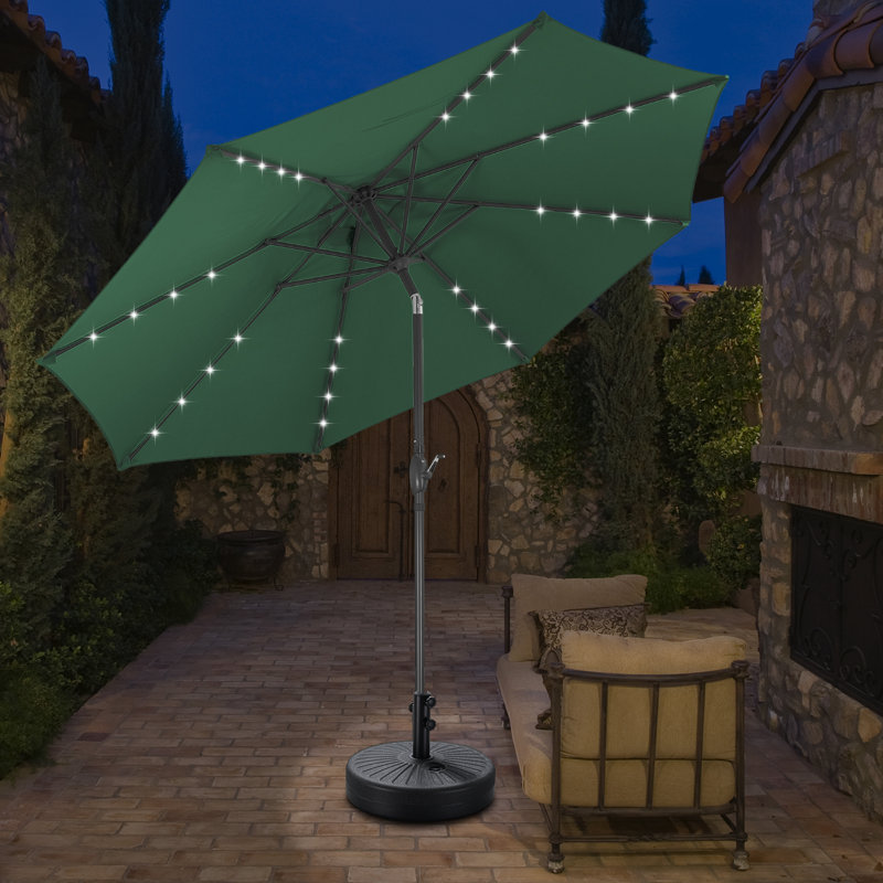 Parasol de marché illuminé 10 pi avec plage 8 côtes, Vert