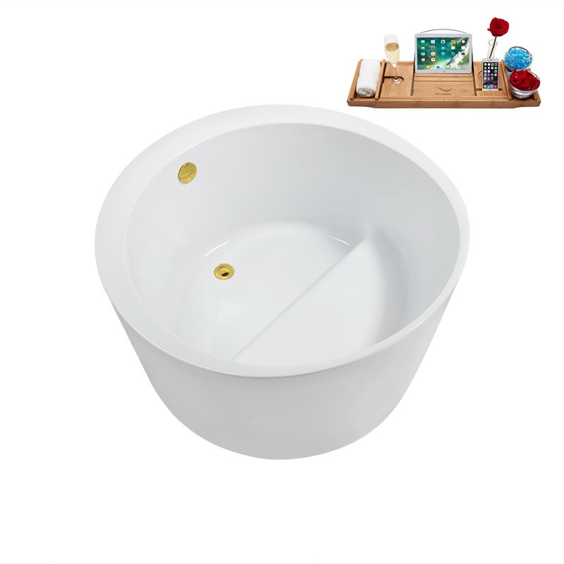 43.3'' x 43.3'' Freestanding Soaking Acrylic Bathtub, Polished Gold