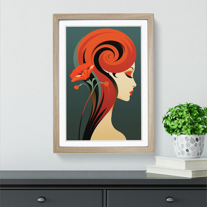 Minimalist Nouveau - Single Picture Frame Print on Wood, Oak , 34cm H x 25cm W x 2cm D