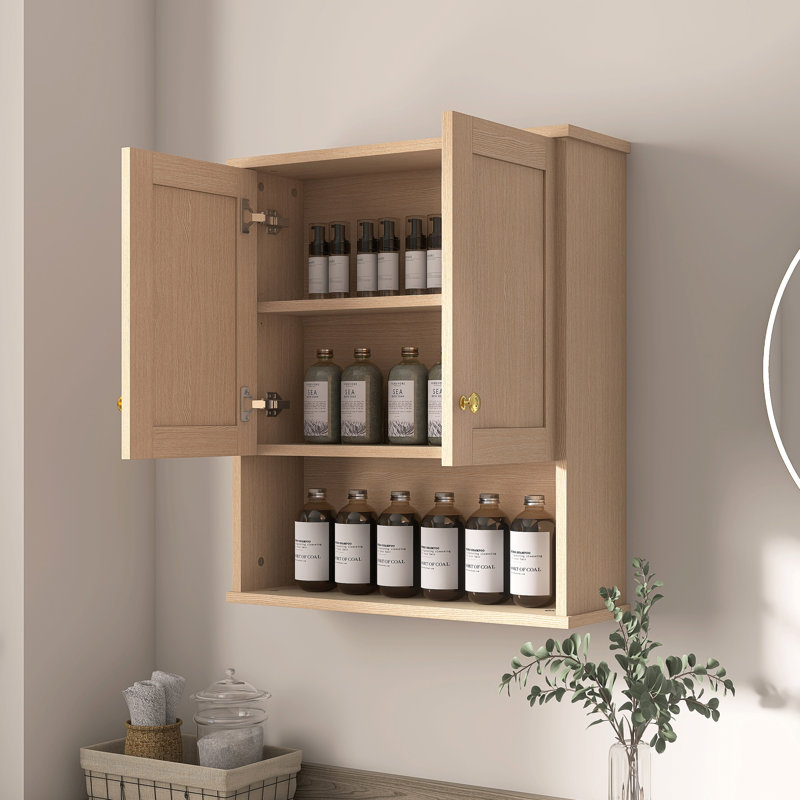 26'' Wall Mounted Bathroom Medicine Cabinet with Adjustable Shelves, Natural
