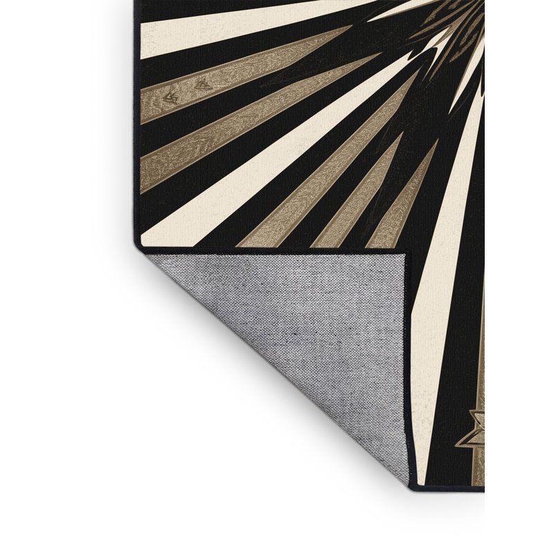 Tapis chic et luxueux lavable à la machine Manhasset Starburst en noir - reliure noire, 6 po de diamètre