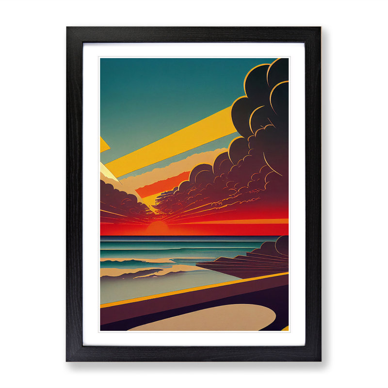 Ocean Sunset No.3 - Single Picture Frame Print, 64cm H x 46cm W x 2cm D, Black