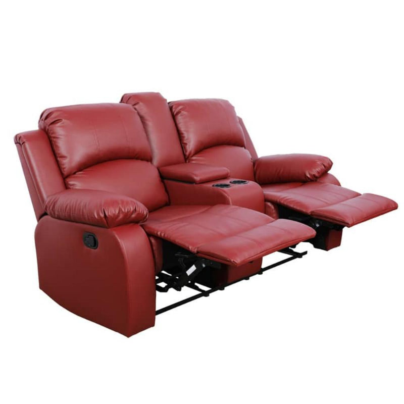 Causeuse inclinable manuelle en similicuir 68 po avec rangement et porte-gobelet 68 po, Rouge