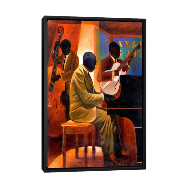«Piano Man» par Keith Mallett - reproduction d'art sur toile tendue, H 60 po x l 40 po x P 1,5 po, Toile encadrée noire
