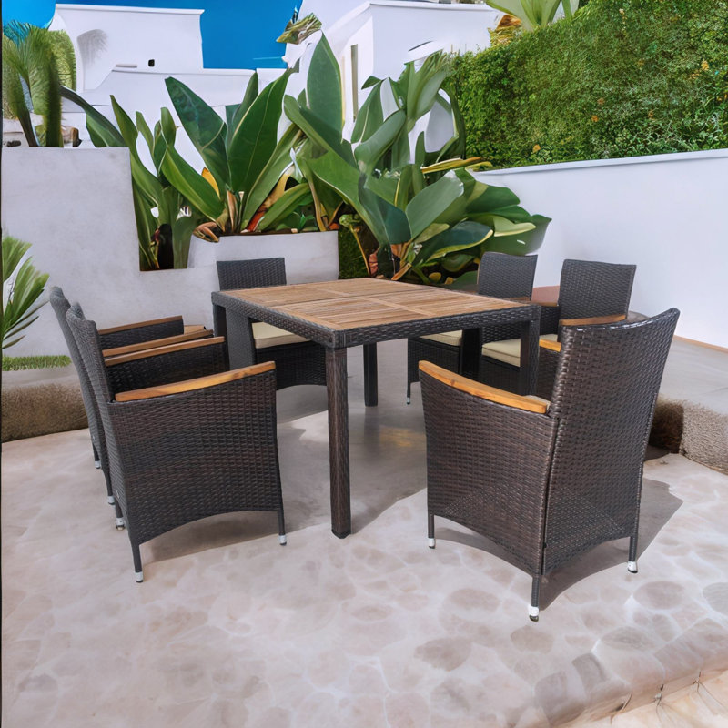 Anella 6 - Person Rectangular Outdoor Dining Set, 29" H x 51" W x 35.4" D, Brown