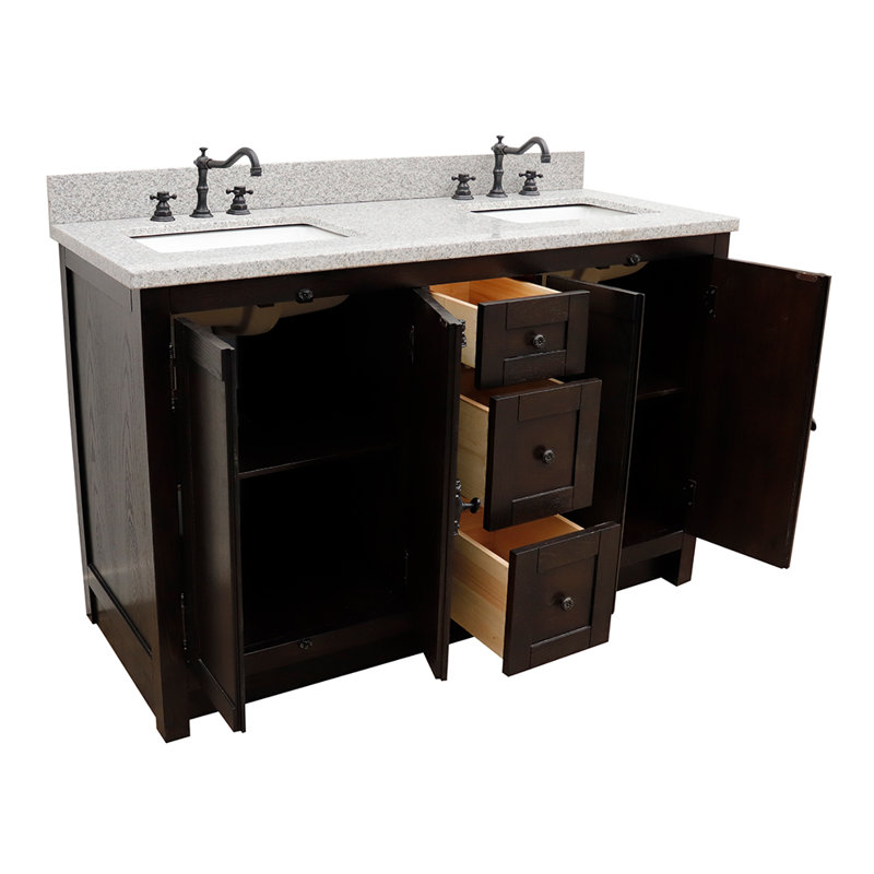 Ensemble de meuble-lavabo double 55 po Keesha, Granite, Brun cendré, Chrome