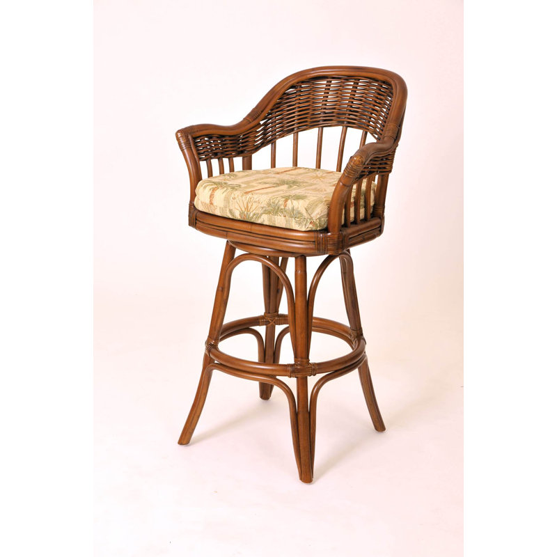 Corneliea Traditional Swivel Stool, Rustic Driftwood, Kali Olive, Bar Stool (30" Seat Height)