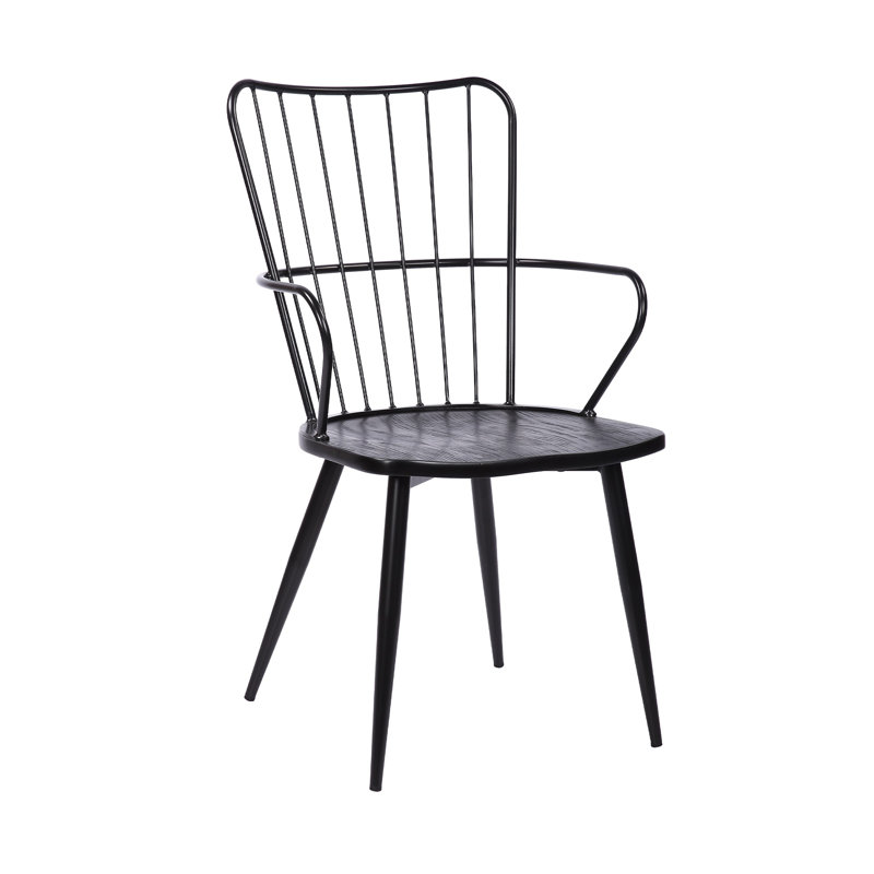 Cataleya High Back Steel Framed Side Chair in Black Powder Coated Finish and Black Brushed Wood