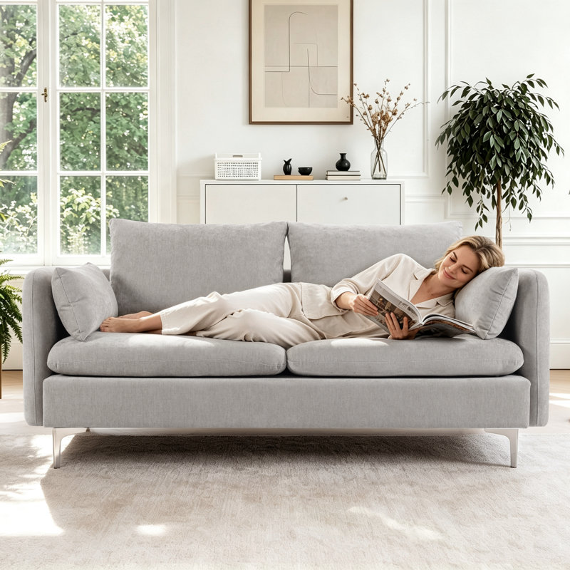Canapé modulaire contemporain avec coussins, 70.9" W, Linen Chenille