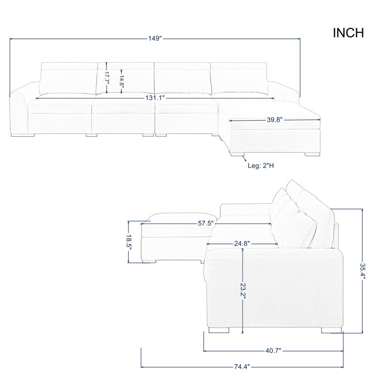 Canapé modulaire réversible avec repose-pieds 149,02 "avec repose-pieds 149,02", Mélange de lin gris clair