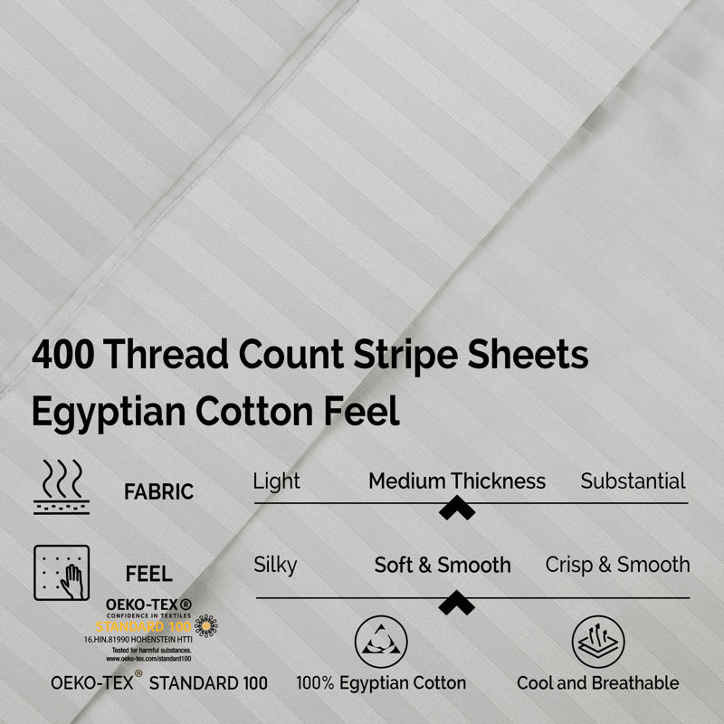 King Size Platinum Striped Egyptian Cotton Deep Pocket Sheet Set