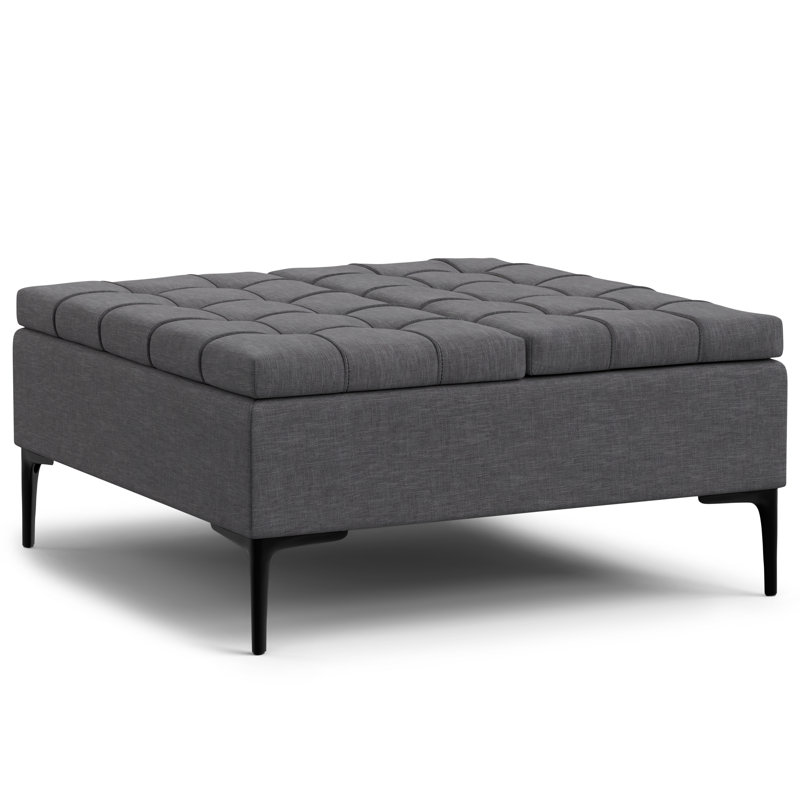 Slate Grey Tufted Lift-Top Storage Cocktail Ottoman