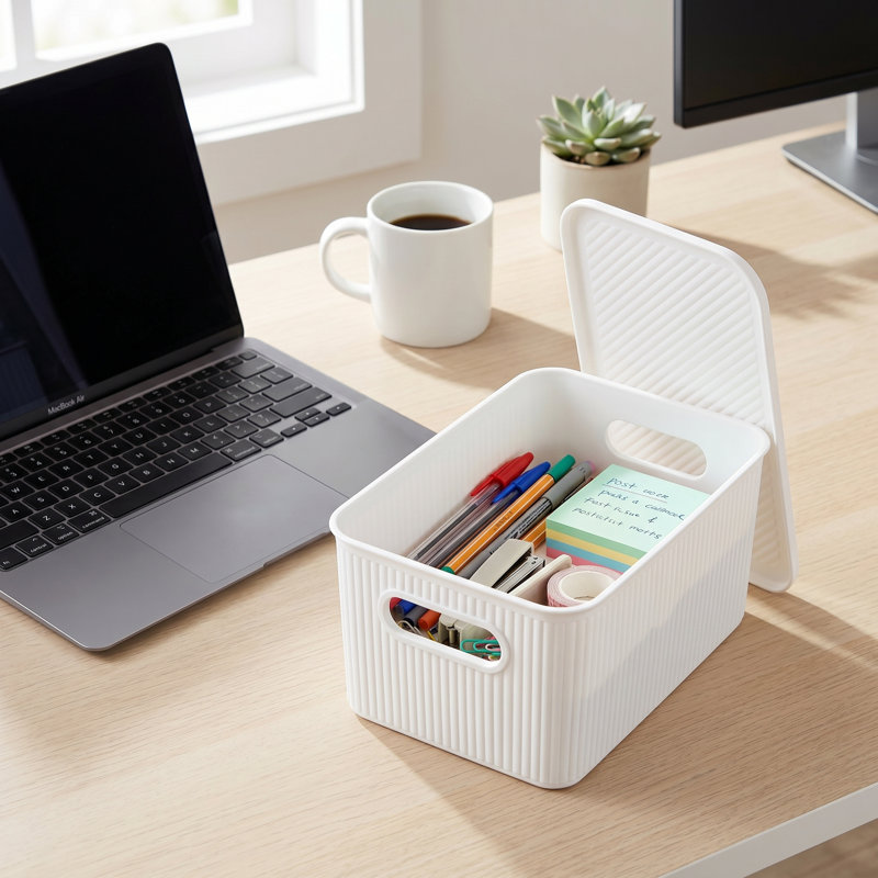 Panier en plastique nervuré, 2, Blanc, H 5 po x l 7 po x P 10,5 po