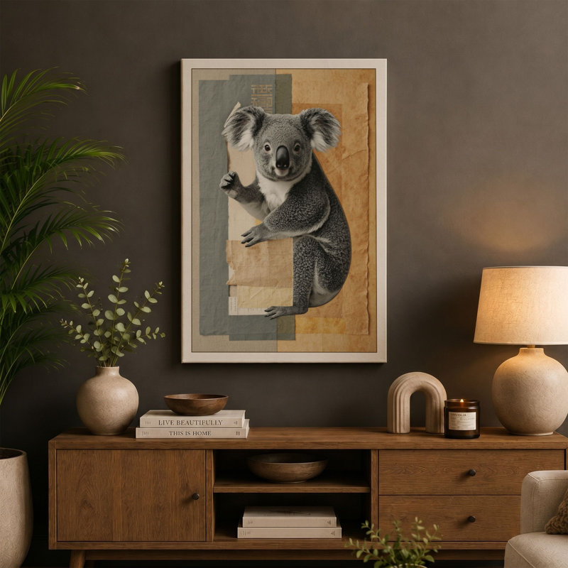 Koala at Rest Minimalist - Wrapped Canvas, 36x24 - 91.4 x 61.0 cm, Black Border