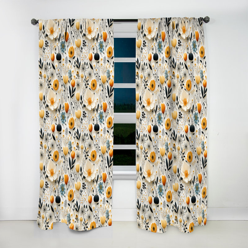 Woodland Autumn Cottage Flowers II - Cottage Curtain - Velvet Room Darkening - 1 Panel, 52" W x 108" L