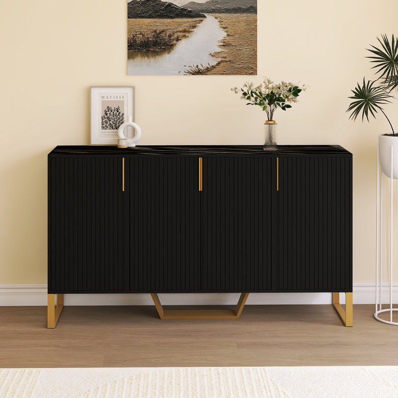Buffet avec quatre portes et tablettes réglables, Noir