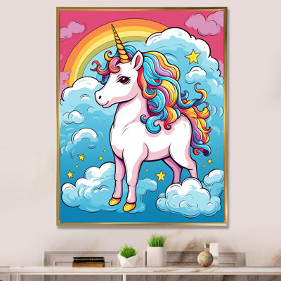 Adorable licorne et arc-en-ciel sur toile