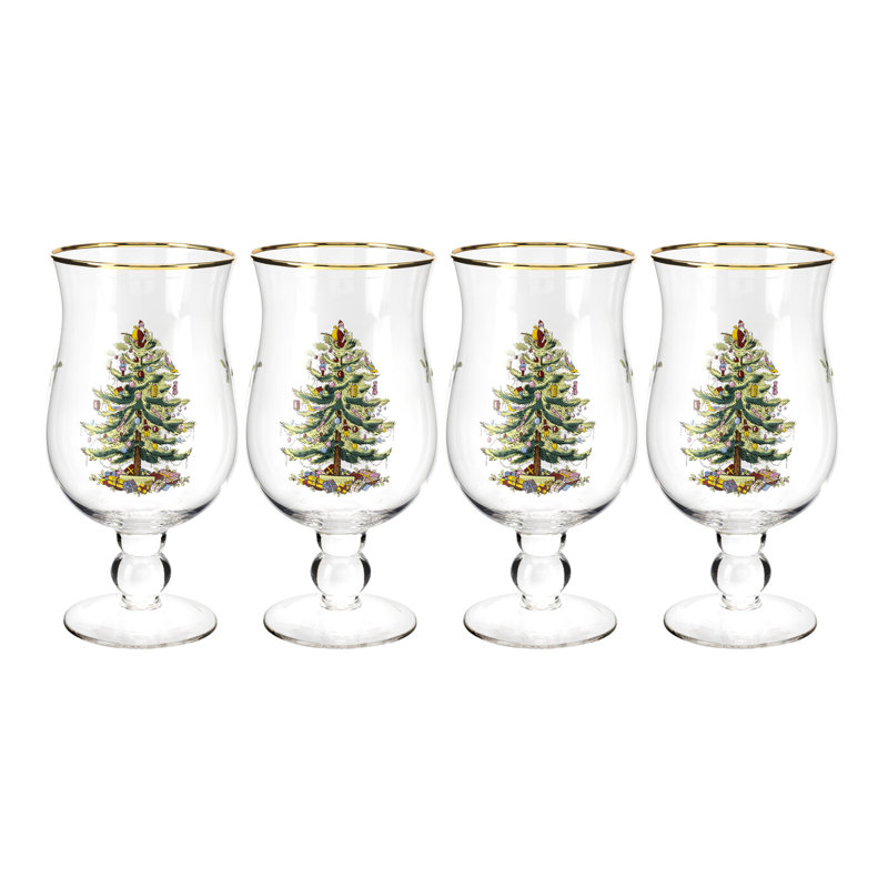 SPODE CHRISTMAS TREE TULIP GLASSES S/4 17 OZ