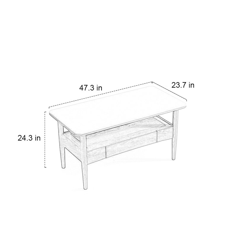 Table basse rectangulaire, H 24,3 po x L 47,3 po x l 23,7 po
