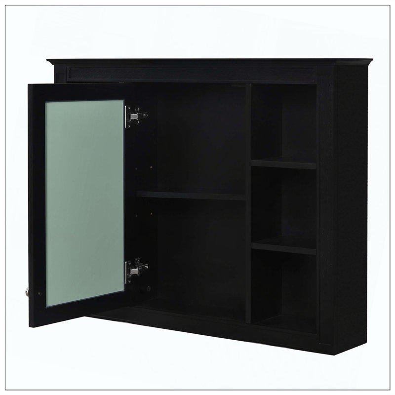 Armoire de salle de bain murale 35 "x 27,5" avec miroir, armoire, 6 tablettes ouvertes, Noir