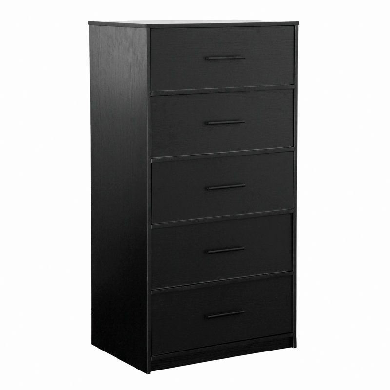 Commode 5 tiroirs avec tiroirs en tissu, Noir
