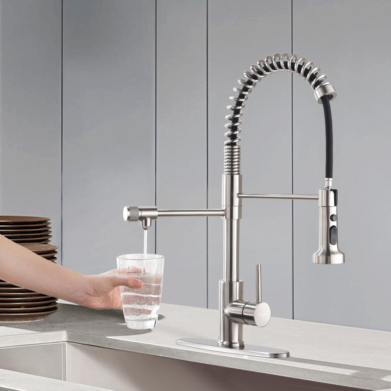 Robinet d'évier de cuisine, robinet de filtration d'eau rétractable, filtre à barre, nickel brossé, acier inoxydable, PB1017