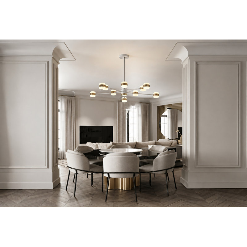 Lustre 10 lumières DEL blanches avec détails en métal doré