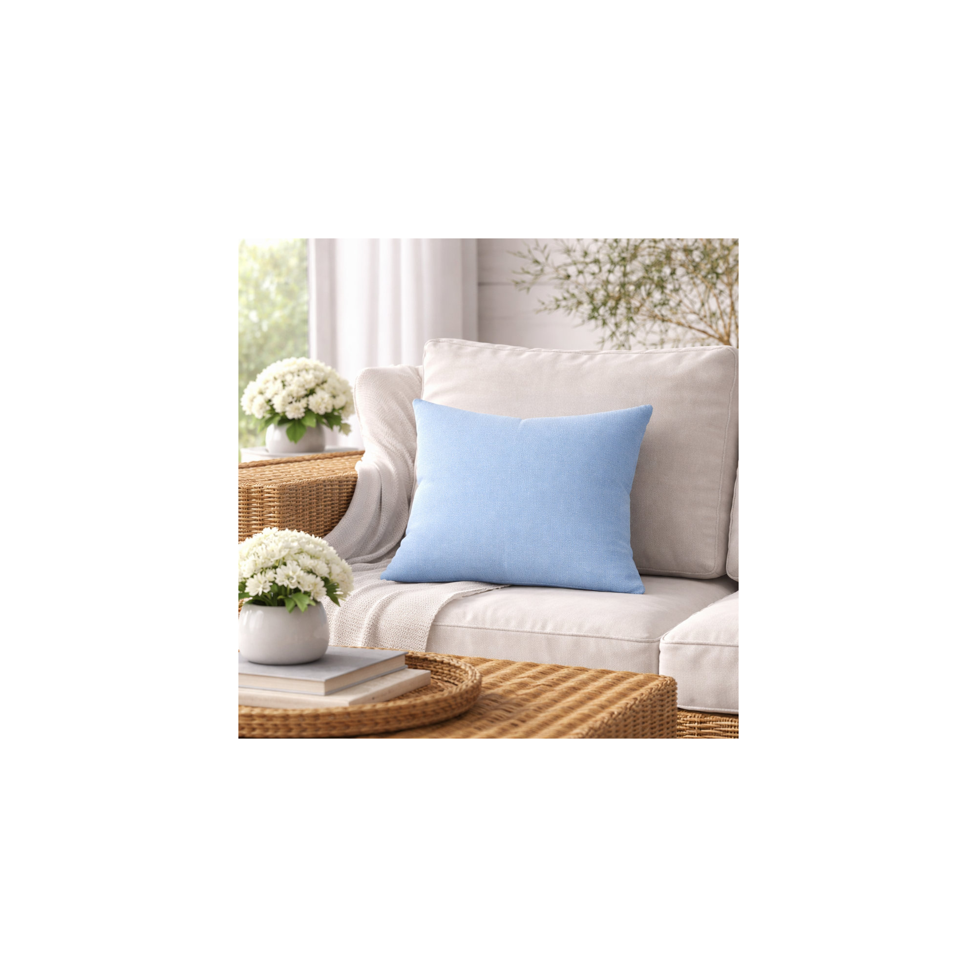 Indoor/Outdoor Throw Pillow, Canvas Air Blue Sunbrella® Canvas, Square 16"