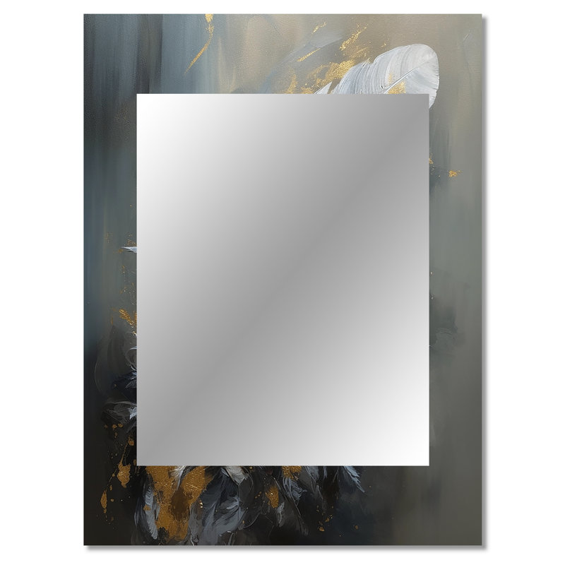 Gold Boho Chic Feathers IV - Glam Feather Unique Wall Mirror, Gold Mirror, Printed Metal Art, 40" x 30"