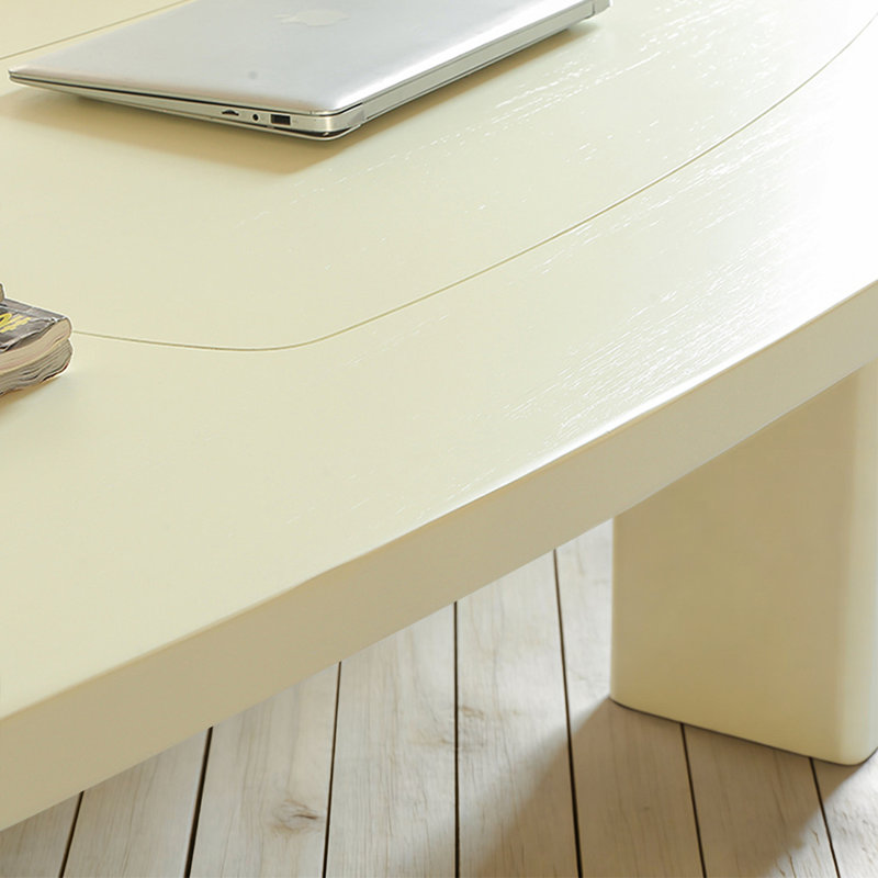 Bureau courbé beige et blanc en bois massif, H 29,53 po x l 55,12 po x P 27,56 po, Beige