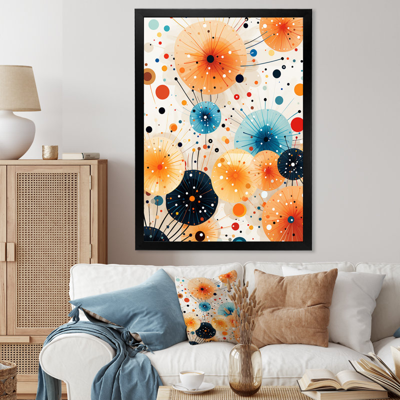 Feux d'artifice orange et bleu - Art mural, Cadre simple noir, H 20 po x l 12 po x P 1 po