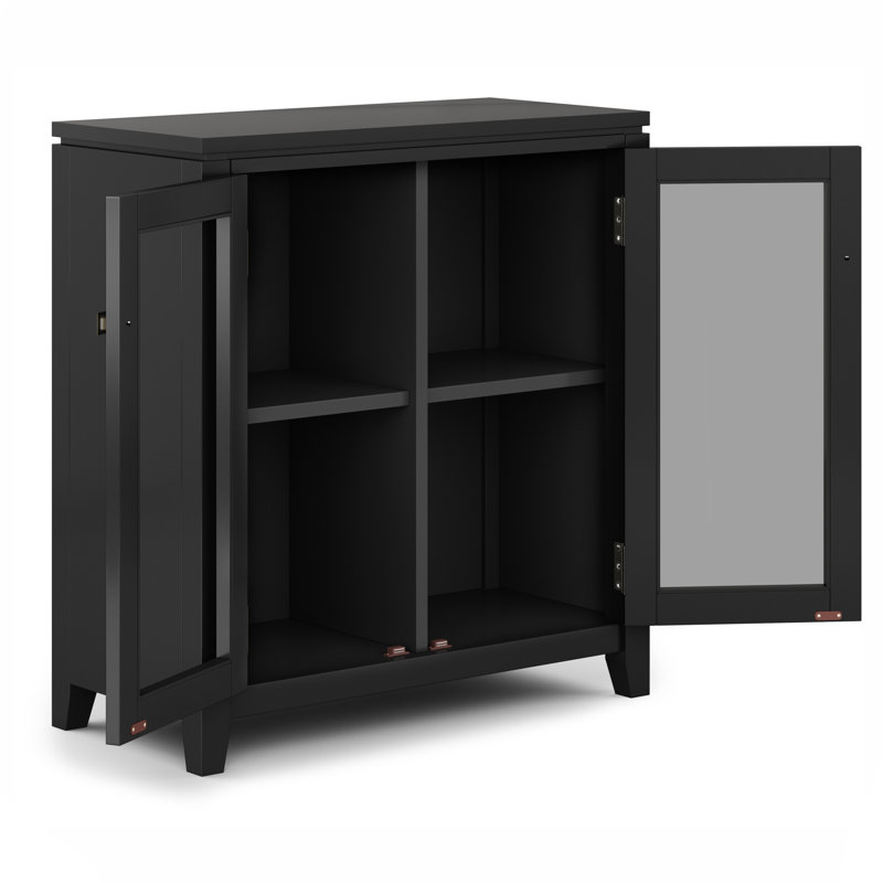 Armoire de rangement basse moderne en bois massif l 30 po avec portes en verre et tablettes réglables Cosmopolitan, Noir