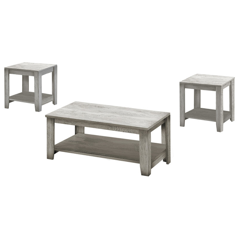 Table transitionnelle grise - 3 pièces tables basses, de bout et de côté pour le sous-sol avec salle de rangement moderne