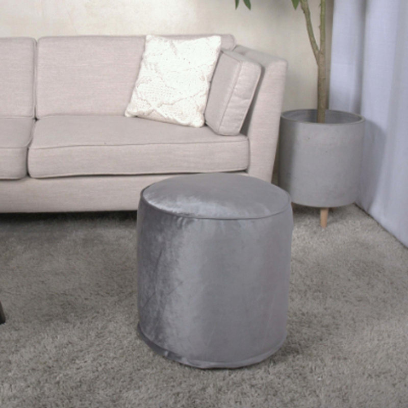 Pouf cylindrique gris étain