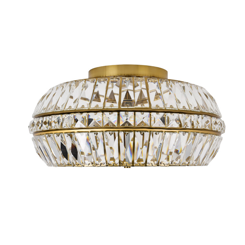 3-Light 18.31" Crystal Flush Mount Ceiling Light, Brushed Gold