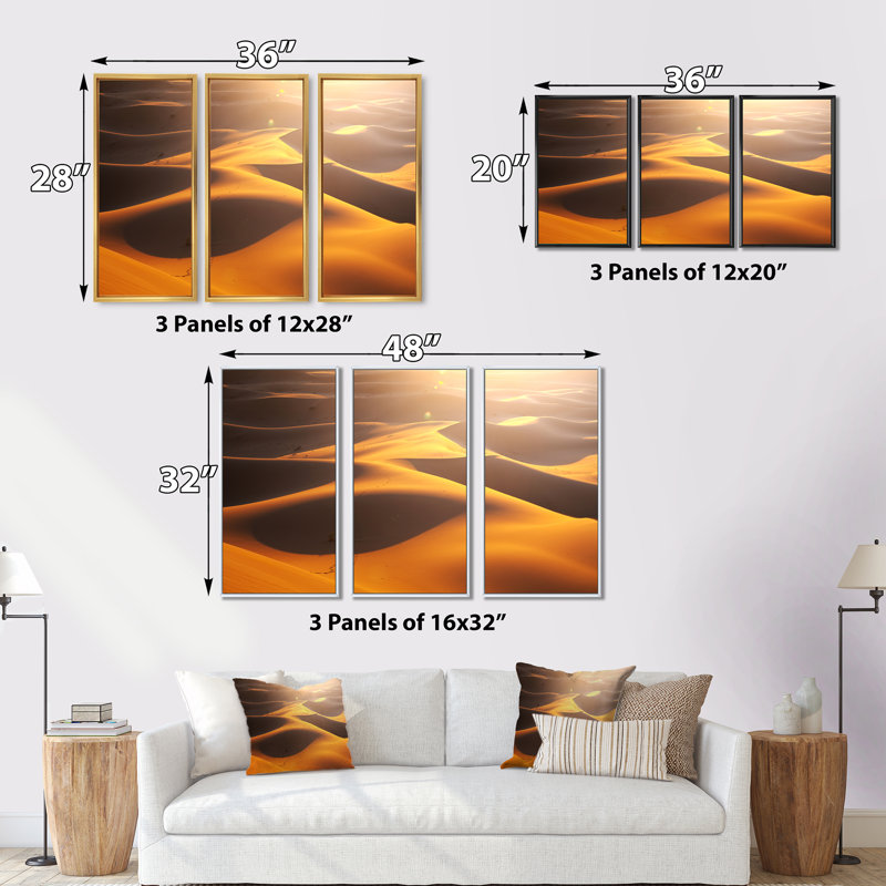 Desert MountaIn Hills - Ensemble de 3 reproductions sur toile, H 20 po x l 36 po x P 1 po, Cadre blanc