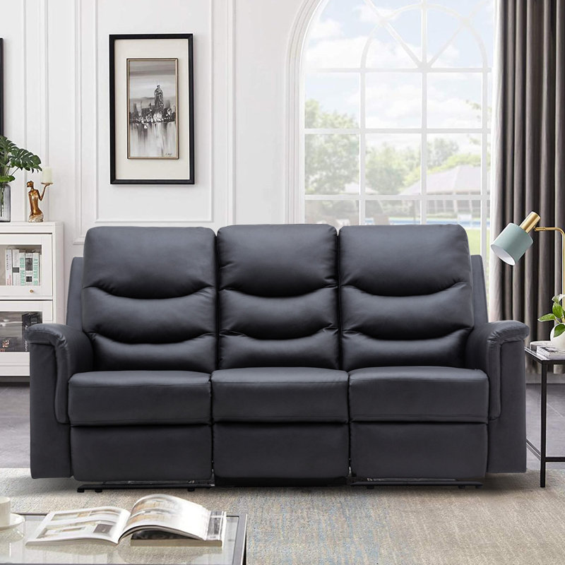 Kidada 78'' Faux Leather Reclining Sofa, Black