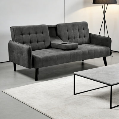 72" Futons Upholstered Convertible Sofa Bed With Cup Holders And Adjustable Backrest