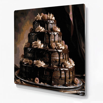 Desserts Chocolate cake Gray Metal Wall Art