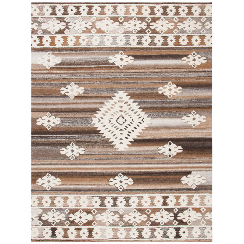 Tapis brun clair en laine / coton touffeté à la main Dimmick, Rectangle 8 pi x 10 pi