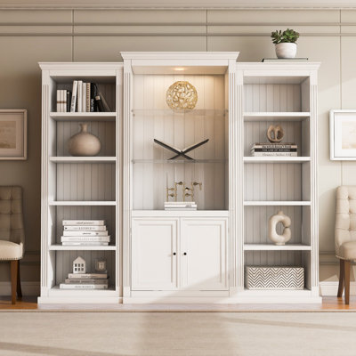 3-Pieces 78.75''Tall Bookcase 4-Tier Display Cabinet With 5 Colours Adjustable LED Ceiling Light
