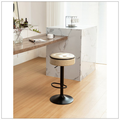 Round Storage Bar Stool Set Of 2, Faux Leather Height Adjustable Barstool, 360°Counter Height Swivel Stool, Armless Bar Chair With Metal Frame For Kit -  Corrigan Studio®, FC5C7DC46988448BAD080D3F36157EBA