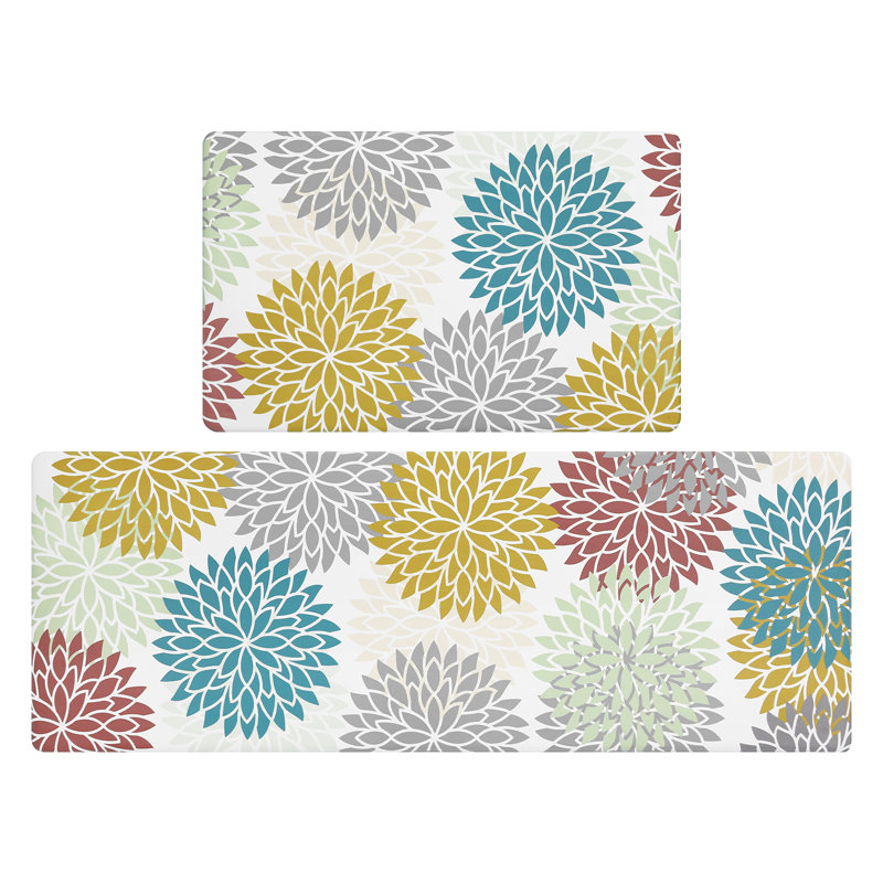 Anti-Fatigue Non-SKid Kitchen Mat (Set of 2), Red/White/Teal/Yellow