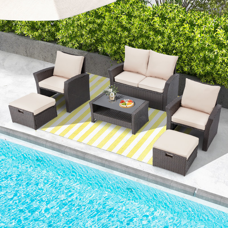Ensemble de conversation modulaire avec coussins 6 pièces, Kaki / Brun