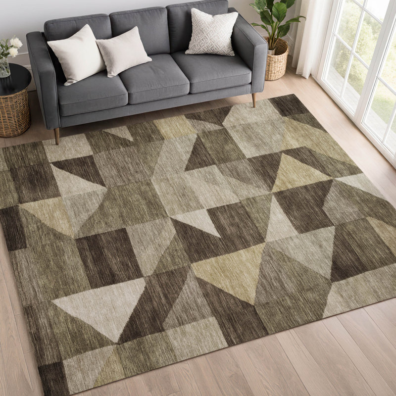 Tapis géométrique lavable à la machine de qualité supérieure Mayfield AMF2373, 5 pi x 7 pi 6 po, Brun